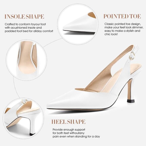 Rilista Women's Slingback Heel Closed Pointed Toe Wedding Party Dress Pump Shoes - Picture 5 of 6
